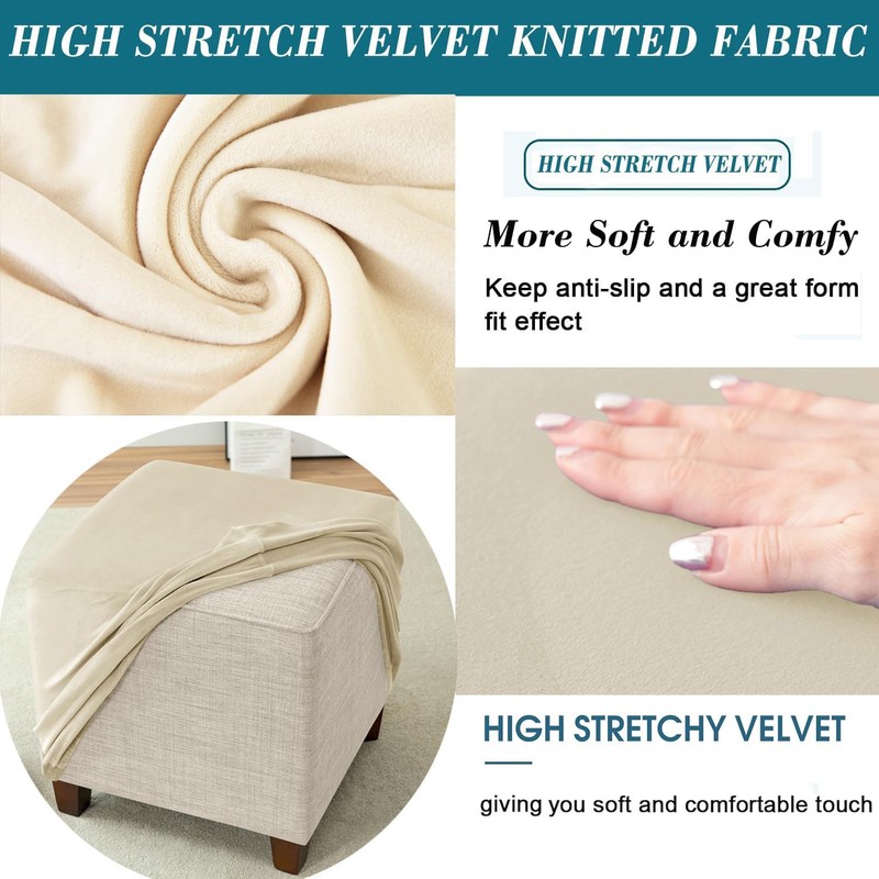HFCNMY Ottoman Cover Square,Stretch Velvet Square Thick Slipcover Washable Storage