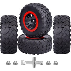AllinRC PreGlued SC Tires 1/10 RC Short Course Tires and Wheels 12mm Hex for Traxxas Slash 2wd VXL Slash 4x4 BL-2S Redcat Blackout SC Pro TR10, Losi 22S SCT 2S 3S 4S Lipo Brushless