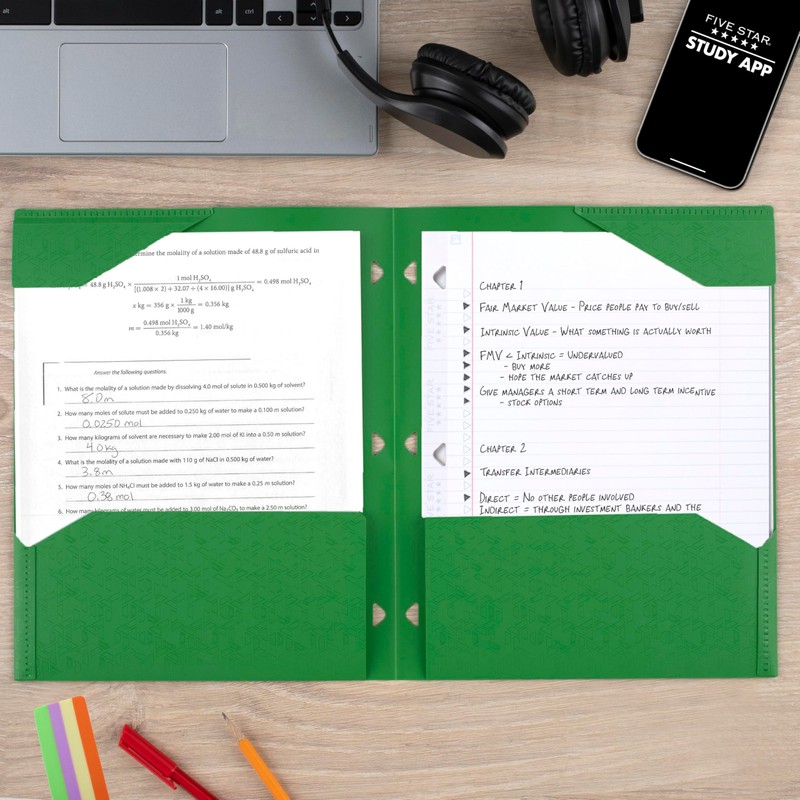 Five Star 2-Pocket Folder, Plastic Folder with Stay-Put Tabs, Fits