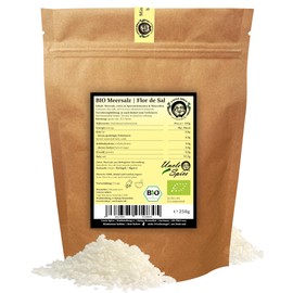 UNCLE SPICE® BIO Flor de Sal - 250g Bio Meersalz aus Portugal von der Algarve, Fleur de Sel Tradicional - Salzblume nachhaltig hergestellt, DE-ÖKO-005
