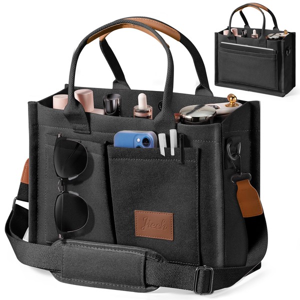 JIECH Canvas Tote Bag with Pockets Work Tote Bags for
