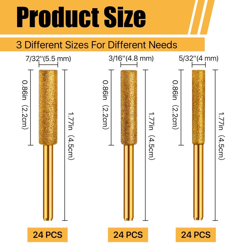Lainballow 72 Pcs Diamond Chainsaw Sharpener Bits, 3 Size Chainsaw