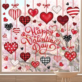 JarThenaAMCS Valentine's Day Window Clings Love Heart Window Stickers Double-Side Glass Decals for Wedding Anniversary Party Decor, 7.9 x 11.8 Inch, 9 Sheets
