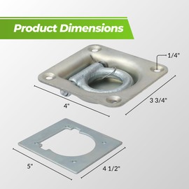 Cavo 4 PCS Recessed D-Ring Tie Down Anchors with Screws, Heavy Duty Zinc Plated Steel D-Ring Kit for Truck Pickup Trailer Cargo, Includes Mounting Plate, Carriage Bolts, Hex Nuts