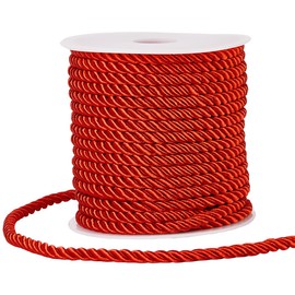 SOFPLATE 20 m / 21.87 Yards Decorative Cord Twisted Cord 5 mm Red Polyester 3-Layer Silk Cord Twisted Braided Cords Closure and Honor Cords for Home Decoration Bags Upholstery Curtain