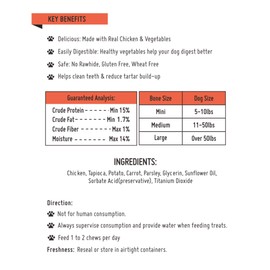 LuvChew Premium Dog Bones, Made with Real Chicken & Wholesome Vegetables, Rawhide Alternative, Medium 5pcs/Pack x 2packs