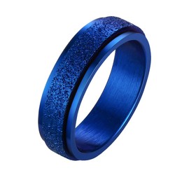 PAURO Women's Stainless Steel Blue Plated Sandblast Finish Lucky Spinner Worry Ring Band 6MM Size 6