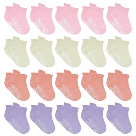 HYCLES Baby Girp Socks 20 Pairs for Boys Girls Toddler Infant Kids Children Non Skid Ankle Socks with Grip Anti-slip Socks for 6-12 Months