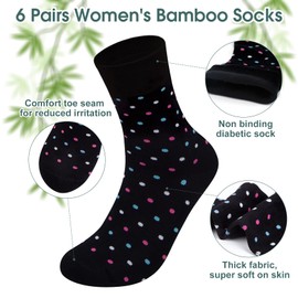 Chalier Cozy 6 Pairs Women's Bamboo Socks Non Binding Top, Breathable Ladies Sock with Multi Stripe Dot and Heart Patterns, Gifts for Ladies