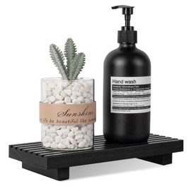 Bathroom Tray Pedestal Stand Farmhouse Kitchen Decor Wood Riser Display Soap Holder for Sink, Counter, Vanity, Black 10" * 4.5"