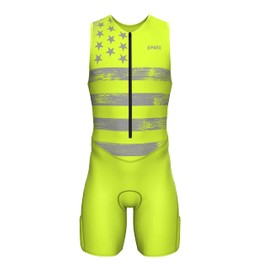 SPARX Mens Premium Triathlon Suit Padded Triathlon Tri Suit Race Suit Swim Bike Run (Neon Flag, S), Neon Flag, Small