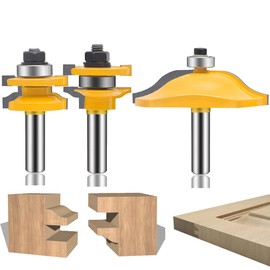 MAYLINE 1/2 Inch Shank Tongue and Groove Router Bit Tool Set 3PC Rail Stile Wood Panel Milling Cutter, Cabinet Door Drawer Router Bits Woodworking for Router Table/Base Router(Gold)