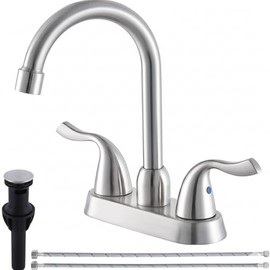 Brushed Nickel Bathroom Sink Faucet, 2 Handle 4 Inch Centerset Bathroom Faucet, 3 Hole Small Bathroom Sink Faucet with Supply Lines and Pop-up Drain, RV faucets for Camper Lavatory Vanity