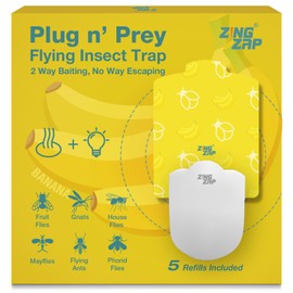 ZingZap Flying Insect Trap Indoor, Plug & Prey Dual-Baiting Fly Traps with Banana Scent & Blue Light, 2X More Effective Catch, House Flies, Gnats, Moths, Base Plug & 5 Cartridges