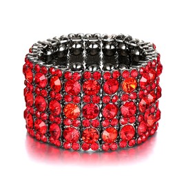 Ever Faith Austrian Crystal Bridal Elegant 3 Rows Stretch Bracelet for Women Girls Red Black-Tone