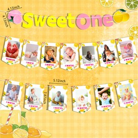 LaVenty - Banner de 12 meses de limonada rosa para decoración de primer cumpleaños, limonada (flor)