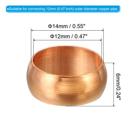 TA-VIGOR 12mm Tube OD Compression Sleeves Ferrules, 5PCS Copper Ferrule Fitting Brass Compression Fittings, Copper Olives Assortment Kit for Oil Water Air Pipe