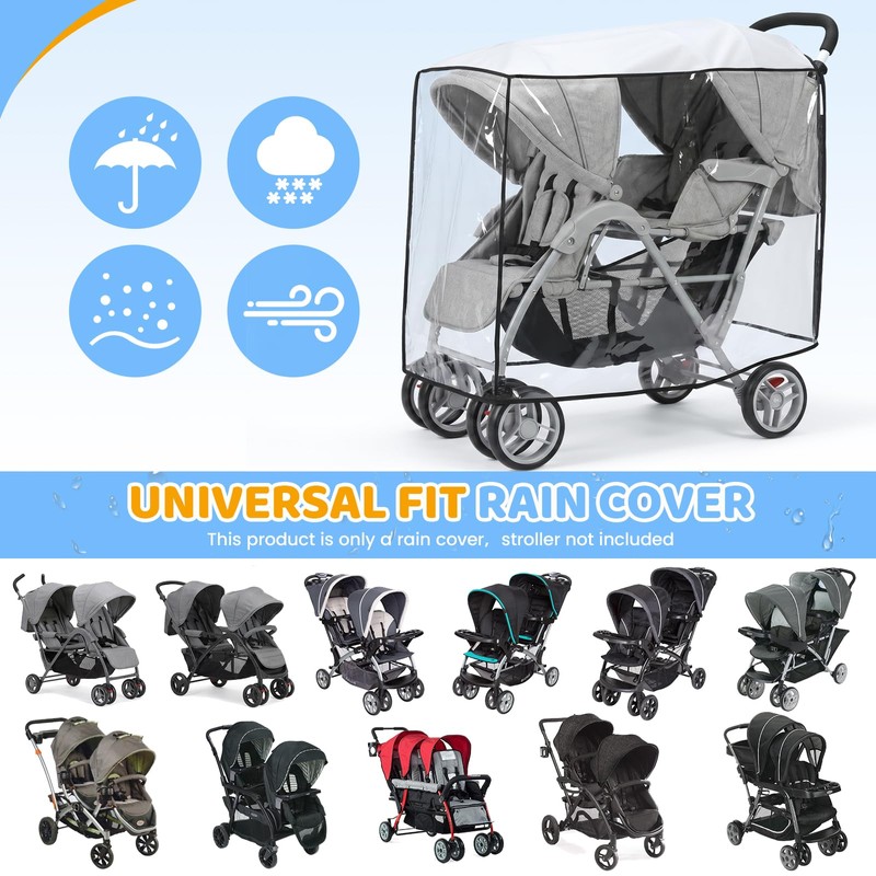 Double Stroller Rain Cover, Universal Double Stroller Rain Cover Front