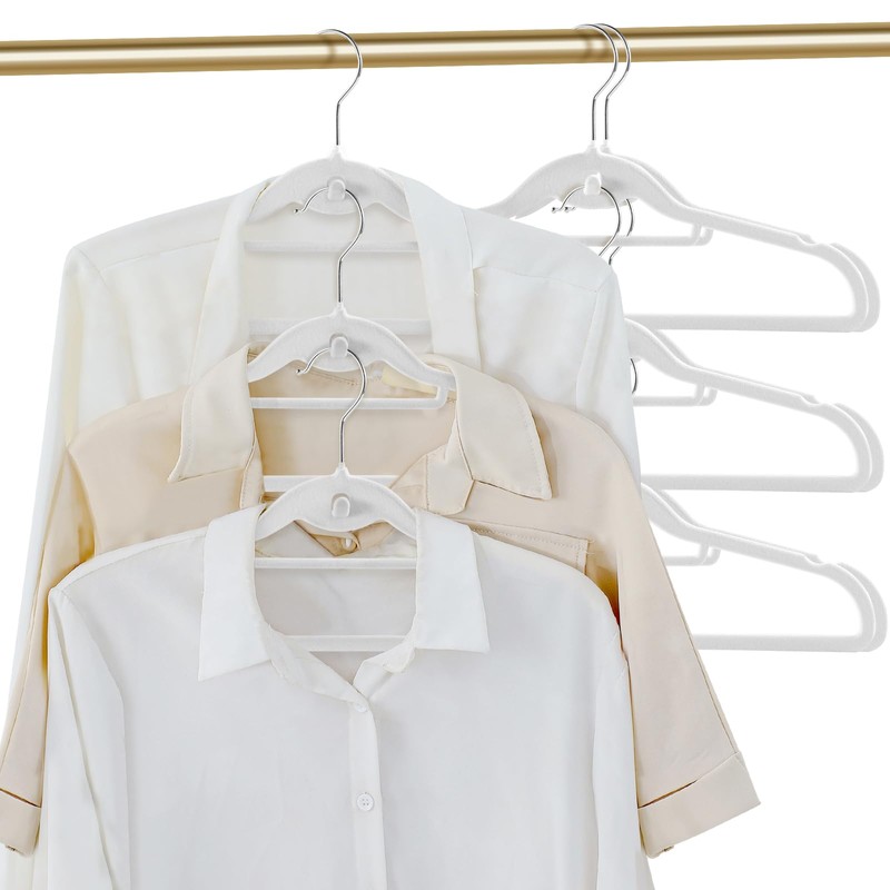 20 Pack Velvet Slim Non-Slip White Hangers - Space Saving