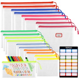 YOPCDJ 18PCS Mesh Zipper Pouch Bags, Zipper Bags for Office Supplies,9 Colors for Puzzles Board Game Storage, 8 Sizes for Reusable Plastic Zip Organizer for Travel