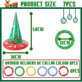 Christmas Party Ring Toss Game Set, Christmas Inflatable Snowflake Hat with 6 Rings, Xmas Toss Game Props, Inflatable Ring Toys Gifts for Kid Family School Party Favor Outdoor Indoor Xmas Table Gifts