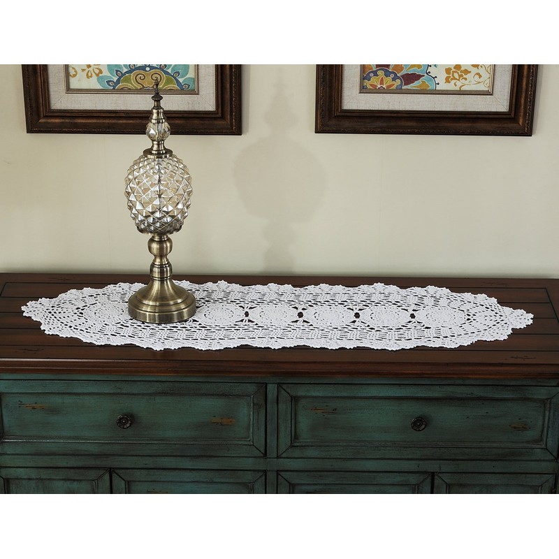 gracebuy White 12x35 Inch Rectangle HANDMADE Cotton Crochet Lace Table