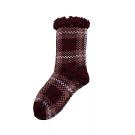 MUK LUKS Burgundy Plaid Shea Butter Faux Shearling Cabin Socks S/M 6-8 New