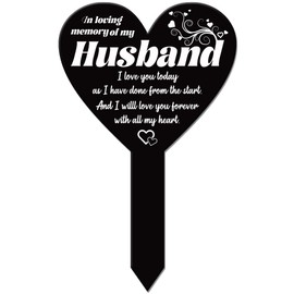 GLOBLELAND Heart Shaped Love Missing Husband Garden Stake Memorial Remembrance Plaque Stake for Cemetery Acrylic Grave Stake Waterproof Sympathy Garden Stake for Yard Grave Cemetery