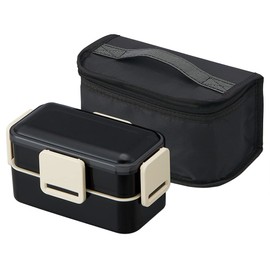 Skater KCPFLW9AG_573422 Antibacterial Dishwasher Safe 2-Tier Bento Box, Black, 28.9 fl oz (850 ml), Fluffy, Dome-Shaped Lid, Includes Cooler Bag, Made in Japan