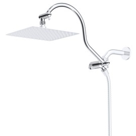 Hibbent All Metal 12 Inch Brass Adjustable Shower Head Extension Arm with Shower Arm Diverter Valve, G 1/2 3-Way Bathroom Universal Shower System Replacement Part, Shower Arm Extender, Chrome