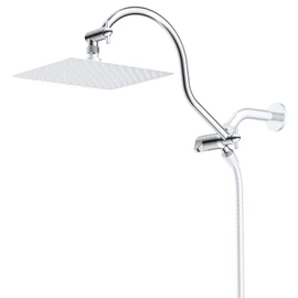 Hibbent All Metal 12 Inch Brass Adjustable Shower Head Extension Arm with Shower Arm Diverter Valve, G 1/2 3-Way Bathroom Universal Shower System Replacement Part, Shower Arm Extender, Chrome