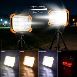 24000mAh Rechargeable Solar Work Light with 4 Solar Panels, 20000LM White/Warm/Nature/RED Portable Flood Light, IPX5 Waterproof 4 Modes LED Job Site Lighting Flashlights Camping Fishing Car Repair