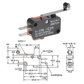 BUYGOO 6Pcs V-156-1C25 Micro Limit Switch with Hinge Roller Momentary SPDT Snap Action for Arduino CYT1046