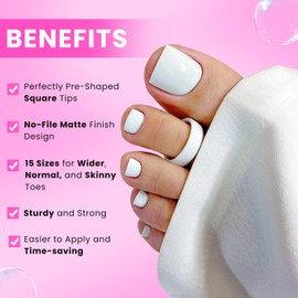 Square Toe Nail Tips Half Cover, SINOKAME Gel Toe Nails Tips for Wider Big Normal Skinny Toenail Beds Inclusive 15 Sizes 000-12,No File Matte Fake Toenails for Acrylic Gel Dip Polygel Nail Extension