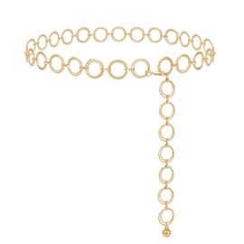 CCDAZZLY Women's Fashion Round Metal Waist Chain Adjustable Body Chain Gold Jeans Jewelry Party Belt, M(110cm/43in)