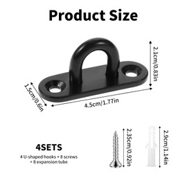 SHYSBV 4 Pcs Heavy Duty Pad Eye Plate, M6 304 Stainless Steel Pad Eye Plate, Metal Oblong Eye Plate Pads, Suspension U Hooks, with 8 Screws and 8 Plastic Plugs, for Hanging Flower Pot, Pendant Light