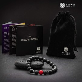 FABACH Chakra Bead Bracelets with 8 mm Gemstone Beads, Lava Stone and Onyx Natural Stone (Black) – Yoga Bracelets made of Healing Stones – Energy Bracelets for Men and Women, Pearl