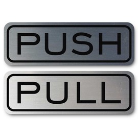 Classic Horizontal Push Pull Door Sign (Brushed Silver) - Medium