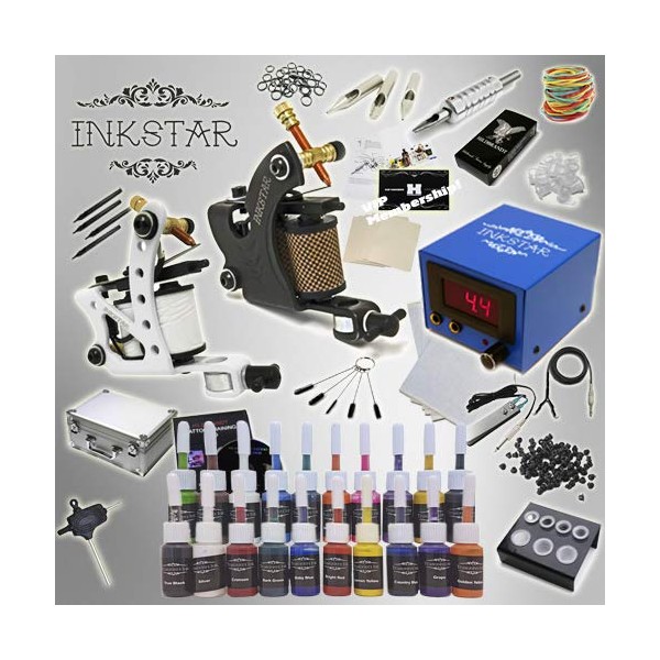 Complete Tattoo Kit Inkstar Journeyman C Machine Gun Power Supply 20 Truecolor Starter Ink Set TK (174 PCS)