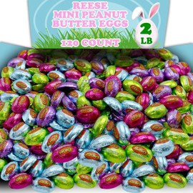 Reese Peanut Butter Eggs, Bulk 2 Lb Mini Milk Chocolate Peanut Butter Half Eggs Candy, Foil Wrapped in Pastel Spring Colors, Great for Easter Baskets, Egg Hunts