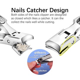 Premium Silver Anti-Splash Stainless Steel Safety Lock Nail Clipper with Catcher for Fingernails and Toenails (Curved Edge)