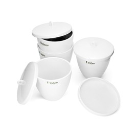 QWORK Durable Porcelain Crucible with Lid, 300ml Capacity, for School, Laboratory, 4 Pack