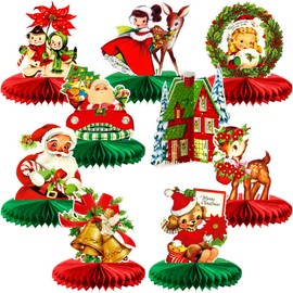 TaoBary 10 Pieces Vintage Christmas Honeycomb Centerpieces Victorian 3D Christmas Table Decorations Santa Claus Snowman Table Toppers for Xmas Winter Holiday Indoor Home Retro Party Decorations