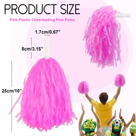 Hslife 12 Pack Pink Plastic Cheerleading Pom Poms, Sports Dance Cheer Plastic Pom Pom for Rooters,Cheering Squard,Cheering Team(30 Grams Weight Each)