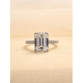RODIFFY 4.0 Carat 5A Grade Emerald Cut Zirconia Engagement Ring,Simulated Diamond Ring,925 Sterling Silver Promise Ring, 6.5, Metal, Cubic Zirconia