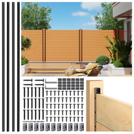 Prinfort 4pack 6FT (H: 68″) Matel Backyard Privacy Fence Panels Post Black, Install Fence Panels Post for Wood Slats Outdoor