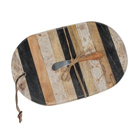 Creative Co-Op Marble and Mango Wood Cheese Board Set with Knife, Multicolor