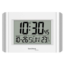 technoline Digital Quartz Wall Clock WS8002, White/Silver, 215 x 150 x 28mm