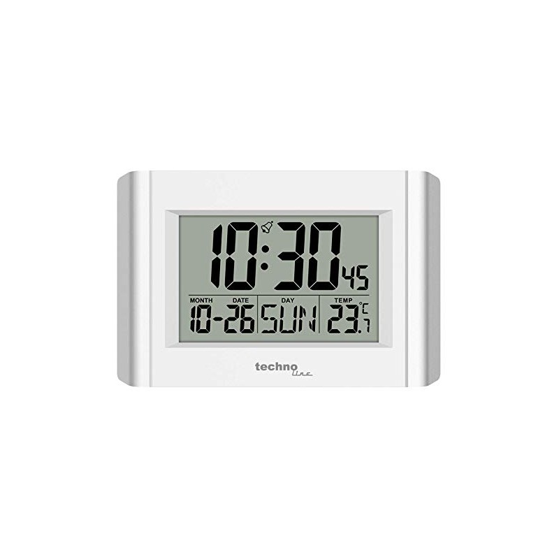 technoline Digital Quartz Wall Clock WS8002, White/Silver, 215 x 150