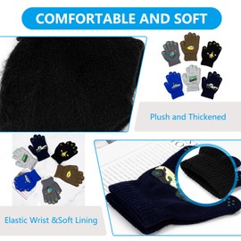 6 Pairs Toddler Mittens Winter, Stretch Toddler Gloves, Soft Knitted Cartoon Kids Gloves, Mittens Kids for Little Boys Girls (Engineer Vehicles, 4-11years old)